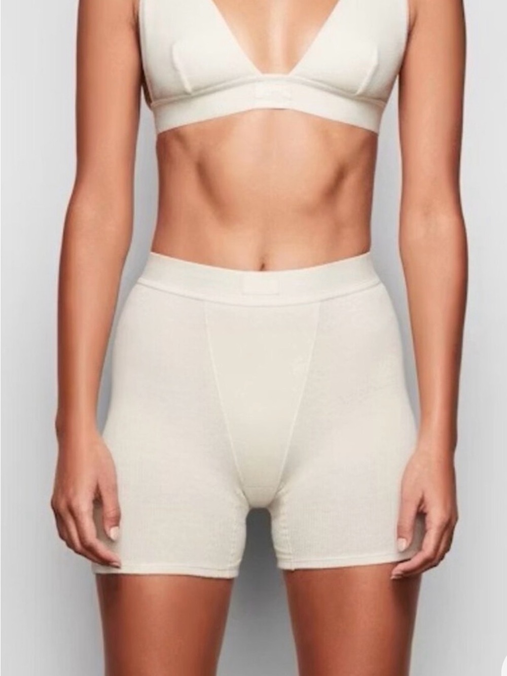 SKIMS Ribbed High-Waist Boxer Short in Cream